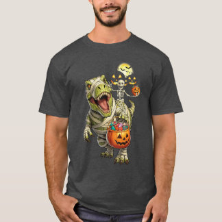 Camiseta Dinosaur Halloween Skeleton Riding Mummy T Rex Cos