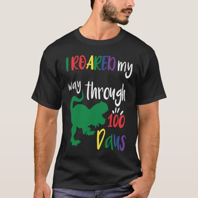 Camiseta Dinosaur Kid I Roared My Way Through 100 Day Of Sc (Frente)