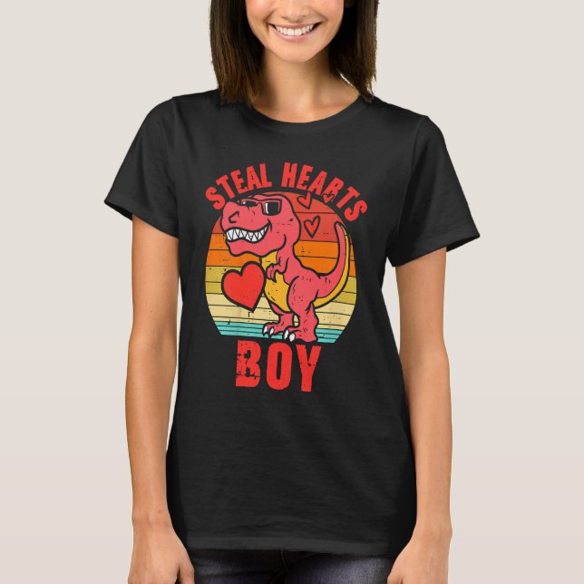Camiseta Dinosaur Kids  Steal Her Heart Valentine's Day Boy (Frente)