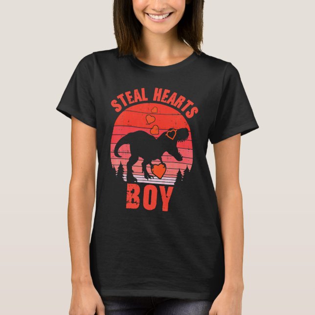 Camiseta Dinosaur Kids  Steal Her Heart Valentine's Day Boy (Frente)