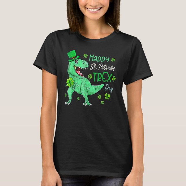 Camiseta Dinosaur Leprechaun Happy St Pat T-Rex St Patrick' (Frente)