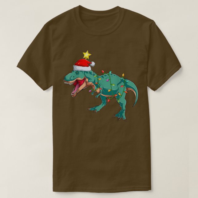 Camiseta Dinosaur Lighting Xmas Tree Matching Dinosaur Chri (Frente do Design)