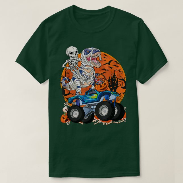 Camiseta Dinosaur Mummy Riding Monster Truck Halloween  (Frente do Design)