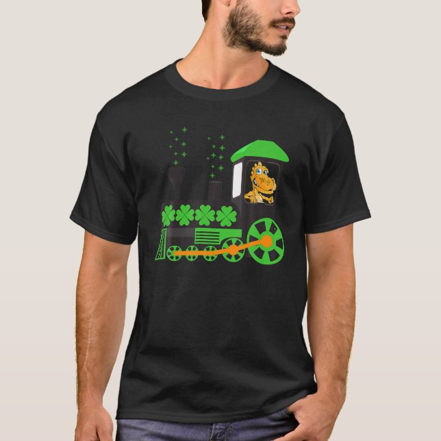 Camiseta Dinosaur On Train St Patrick's Day Train Irish Sha (Frente)
