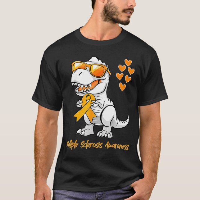 Camiseta Dinosaur Orange Ribbon Support Multiple Sclerosis  (Frente)