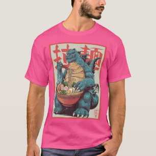 Camiseta Dinosaur Ramen Gráfico de Arte Japonês Tee Kawaii 