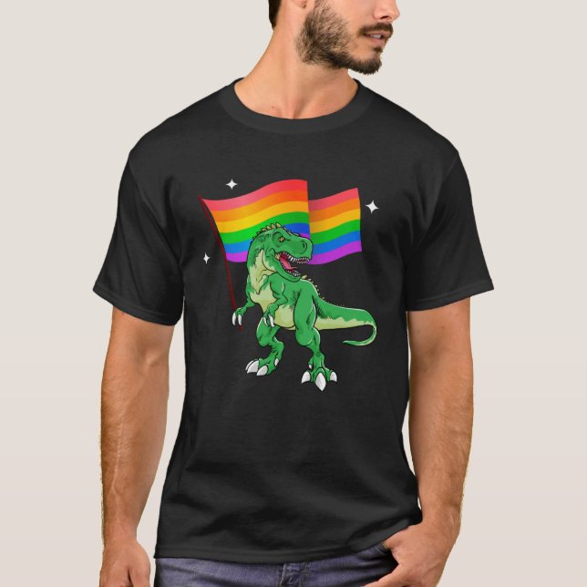 Camiseta Dinosaur Rawr Pride Parade Gay & Lesbian Rainbow F (Frente)