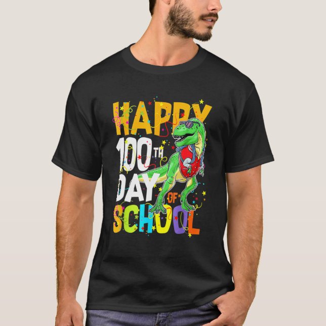 Camiseta Dinosaur Rex Happy 100th Day Of School Dino Kids 1 (Frente)