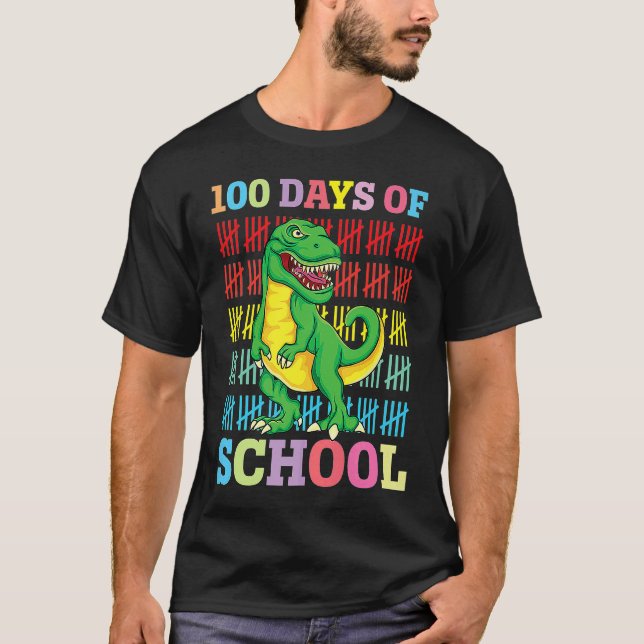 Camiseta Dinosaur Rex Happy 100th Day Of School Dino Kids 1 (Frente)