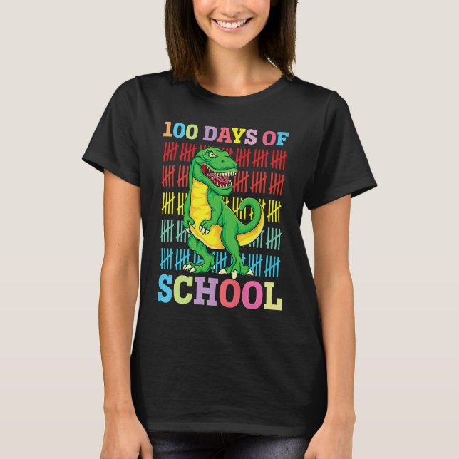 Camiseta Dinosaur Rex Happy 100th Day Of School Dino Kids 1 (Frente)