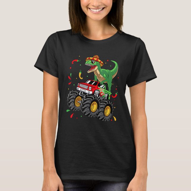 Camiseta Dinosaur rex Monster Truck Cinco de Mayo Kids Boys (Frente)