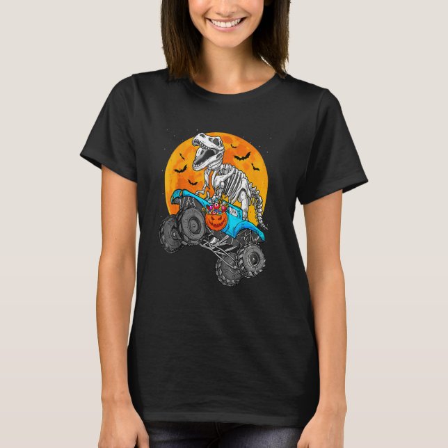 Camiseta Dinosaur Rex Pilotando Caminhão Monstro Lua Fantas (Frente)