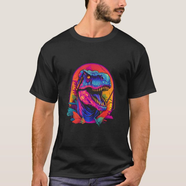 Camiseta Dinosaur Rex Synthwave Vaporwave Retro 80s Chillwa (Frente)