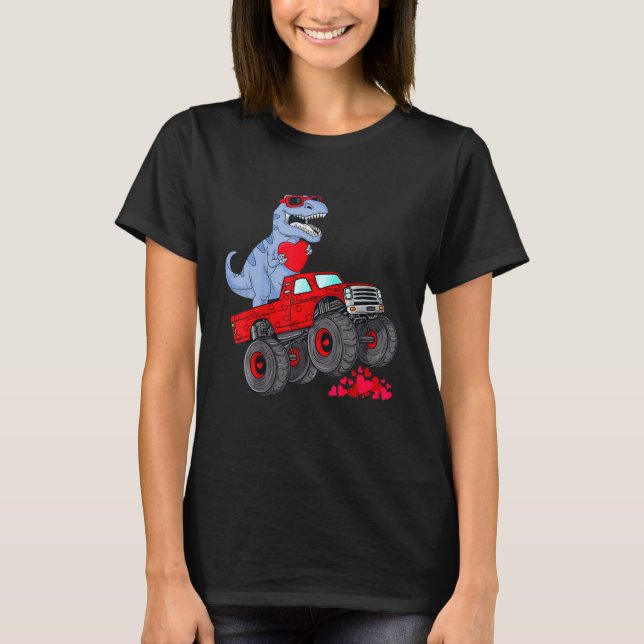 Camiseta Dinosaur Ridding Truck I Steal Hearts Valentines D (Frente)