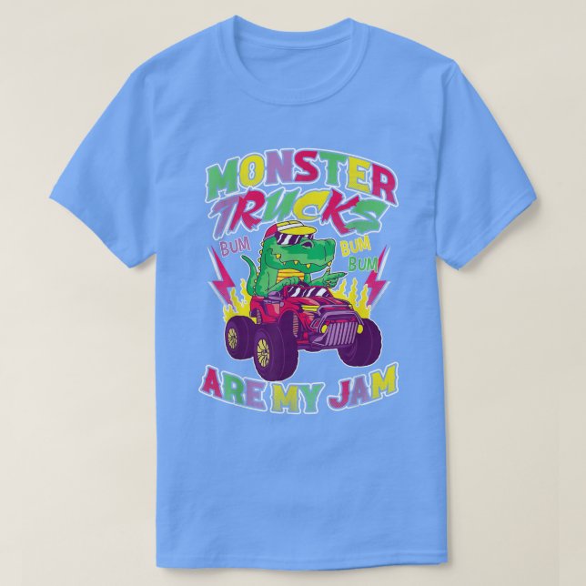 Camiseta Dinosaur Riding Monster Truck Kids Monster Trucks  (Frente do Design)