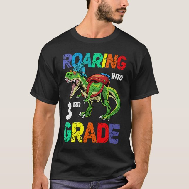 Camiseta Dinosaur Roaring into 2nd Grade Back To School Sec (Frente)