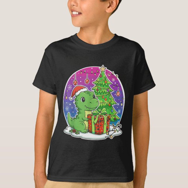 Camiseta Dinosaur Santa Hat Xmas Dinosaur Lover Adults Boy  (Frente)
