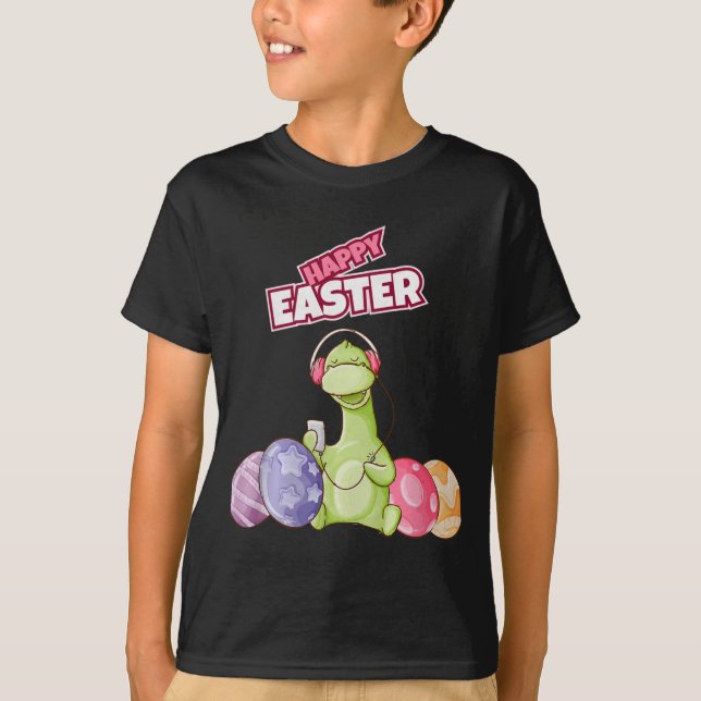 Camiseta Dinosaur Say Happy Easter Premium Tri-blend  (Frente)