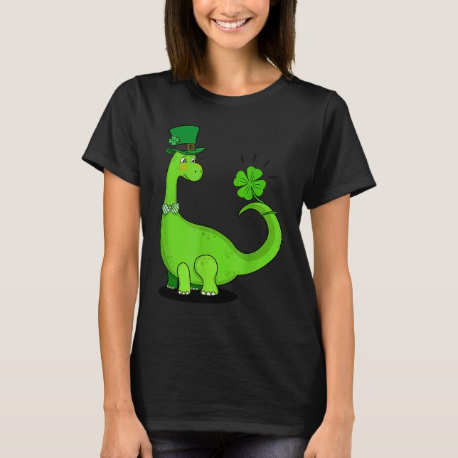 Camiseta Dinosaur Shamrock St Patrick's Day Boys Kids Girls (Frente)