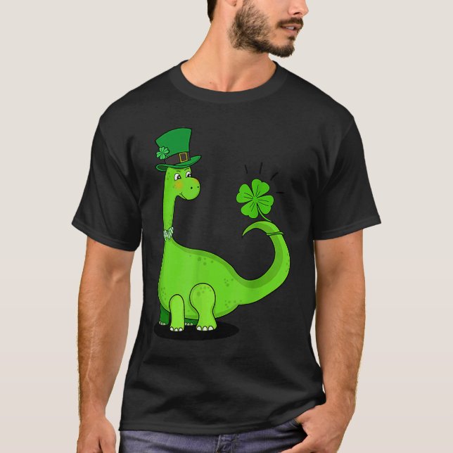 Camiseta Dinosaur Shamrock St Patrick's Day Boys Kids Girls (Frente)