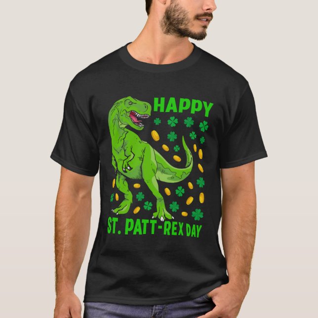 Camiseta Dinosaur St Patricks Day Happy St Pat Trex rex Boy (Frente)