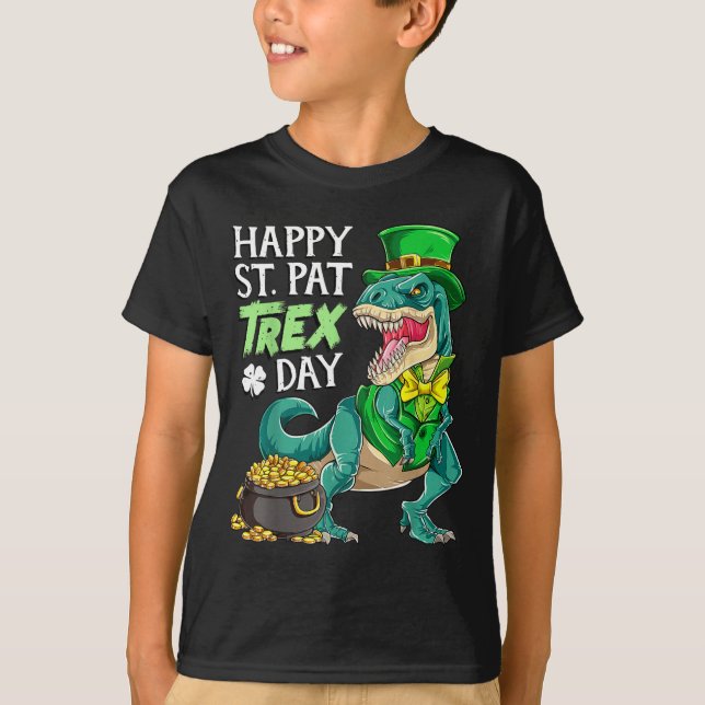 Camiseta Dinosaur St Patricks Day Happy St Pat Trex T Rex B (Frente)
