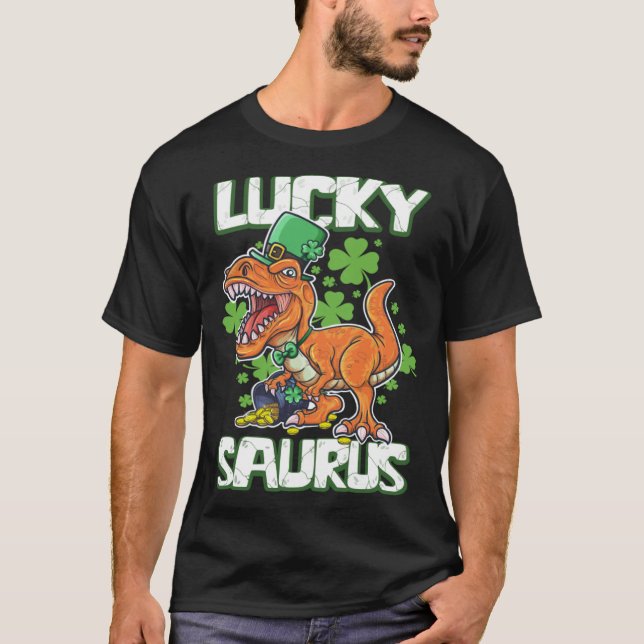 Camiseta Dinosaur St Patrick's Day LUCKY SAURUS T Rex LUCKY (Frente)