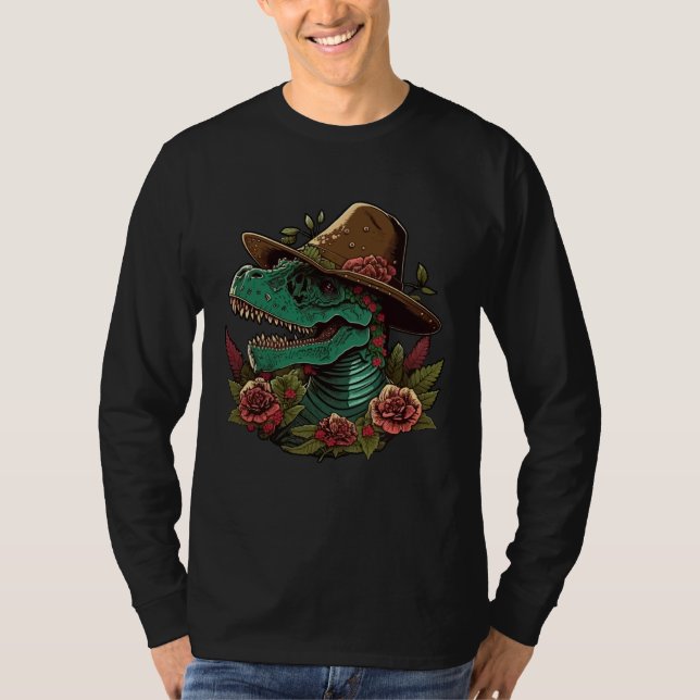 Camiseta Dinosaur Sugar Skull With Sombrero Mexican Cinco d (Frente)
