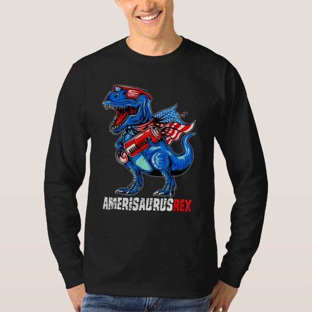 Camiseta Dinosaur T Rex 4th Of July Kids Boys Men Amerisaur (Frente)
