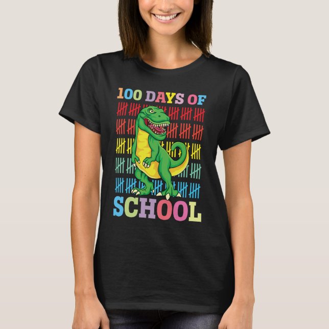Camiseta Dinosaur T Rex Happy 100th Day Of School Dino Kids (Frente)