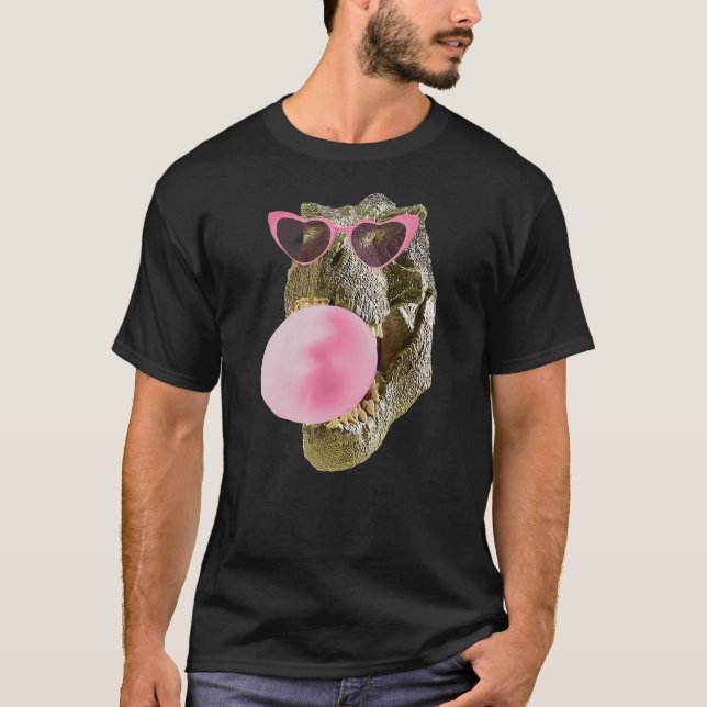 Camiseta Dinosaur T-Rex Pink Bubble Gum Heart Sunglasses (Frente)