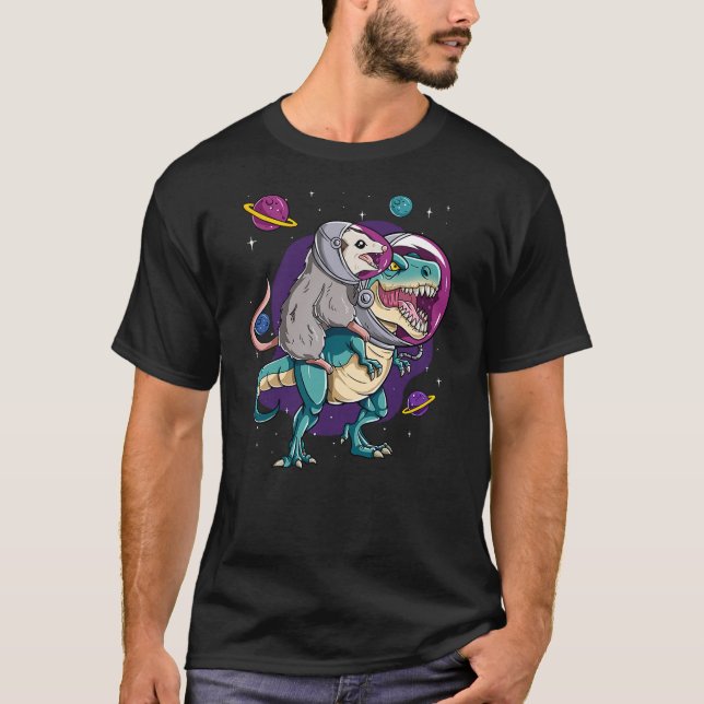 Camiseta Dinosaur T Rex Space Planets Sparkles Possum (Frente)