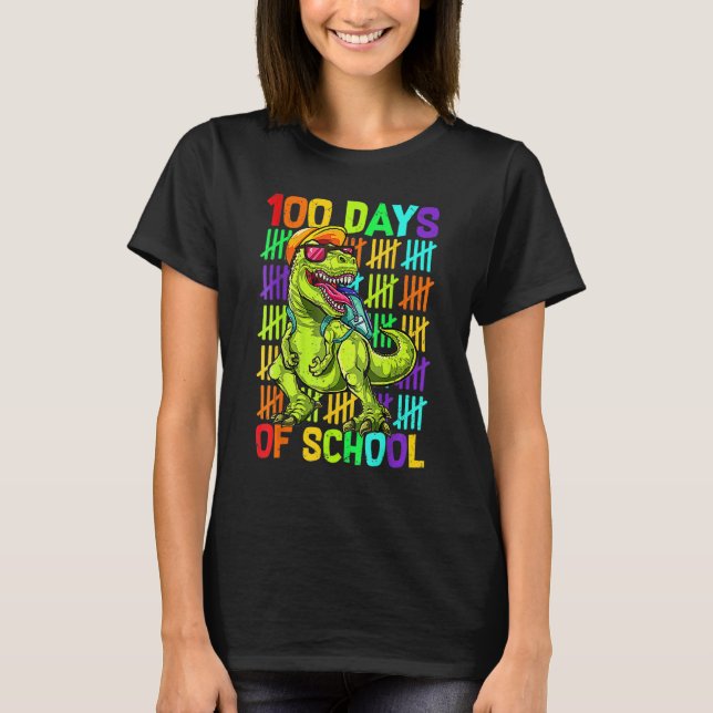 Camiseta Dinosaur Trex Happy 100th Day Of School  Boys Kids (Frente)