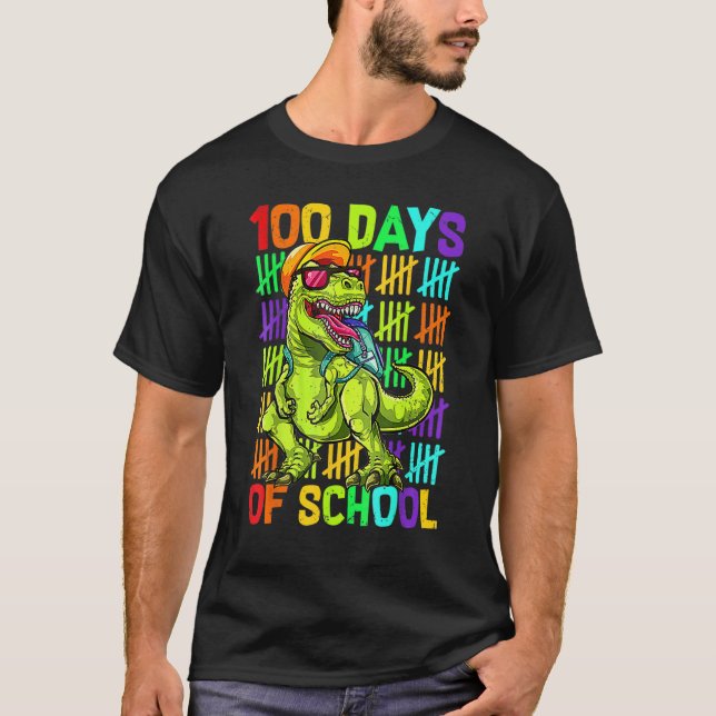Camiseta Dinosaur Trex Happy 100th Day Of School  Boys Kids (Frente)