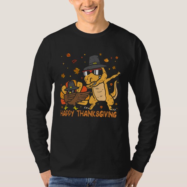 Camiseta Dinosaur Trex Thanksgiving  For Boys Pilgrim Hat T (Frente)