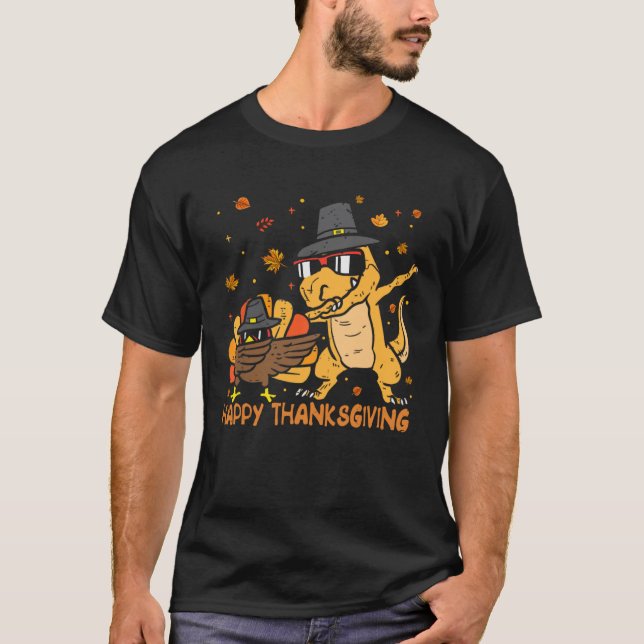 Camiseta Dinosaur Trex Thanksgiving  For Boys Pilgrim Hat T (Frente)