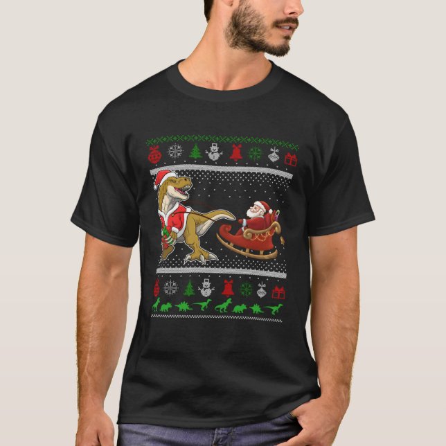 Camiseta Dinosaur Ugly Christmas Sweater Kids Xmas Trex Xma (Frente)