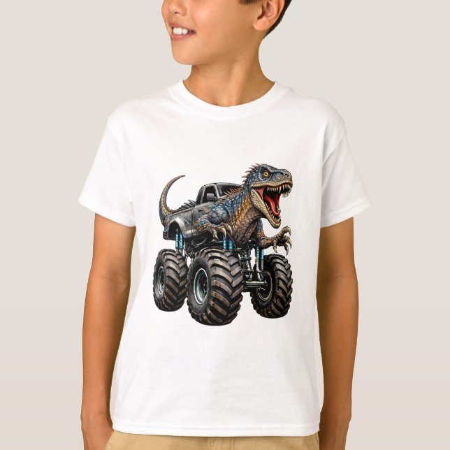 Camiseta Dinosaur Velociraptor Monster Truck (Frente)
