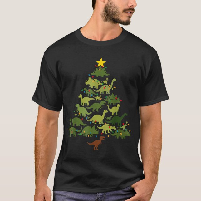 Camiseta Dinosaurs Christmas Tree Merry Dinomas Funny Famil (Frente)