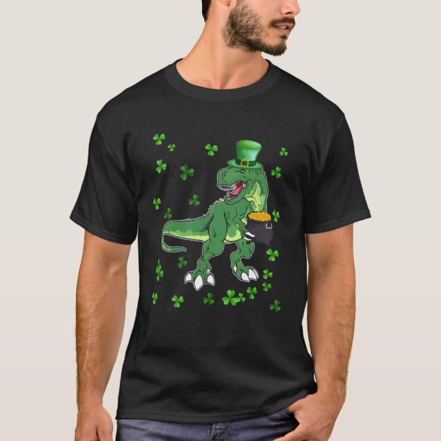 Camiseta Dinosaurs  Shamrock Irish Lucky St Patricks Day C (Frente)