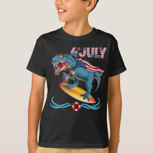 Camiseta Dinossaur American Flag T shirt 4 de julho Amerisa