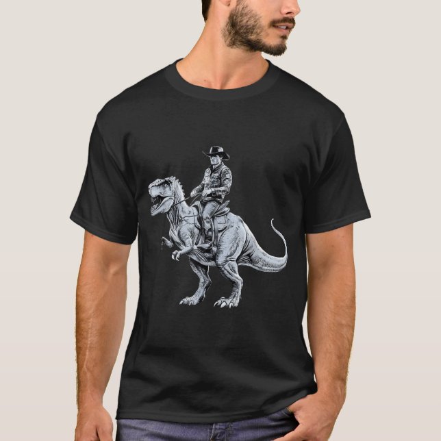 Camiseta Dinossaur Cowboy Cowgirl Western Country (Frente)