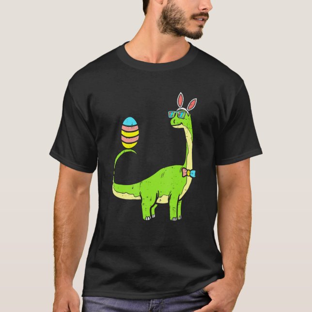 Camiseta Dinossaur Dino Brontosaurus Bunny Ears Páscoa D (Frente)