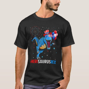 Camiseta Dinossaur Feliz 4 De Julho Meninos Homens Amerisau