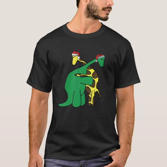 Camiseta Dinossaur Giraffe Hug Natal X-Mas Pajama Boys G (Frente)