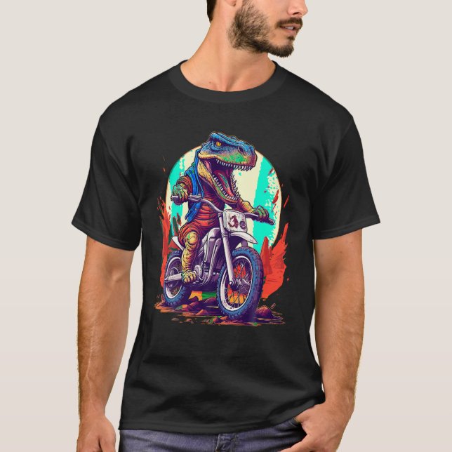 Camiseta Dinossaur Motor Bike Riding Funny Dirt Bikke T (Frente)