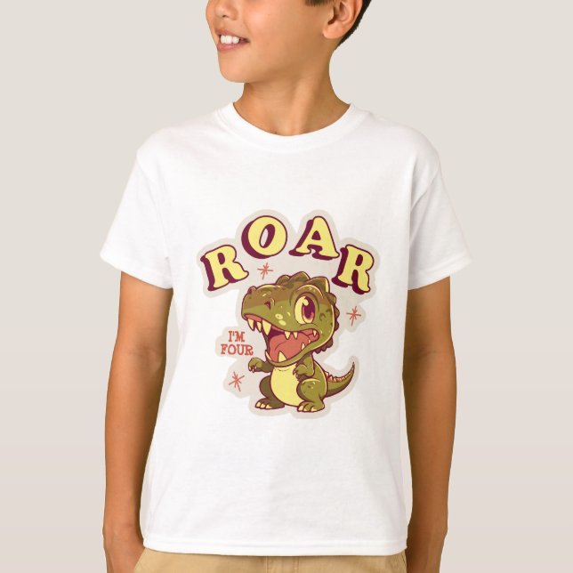 CAMISETA DINOSSAUR PERSONALIZADO ANIVERSÁRIO CRIANÇAS ROAR  (Frente)