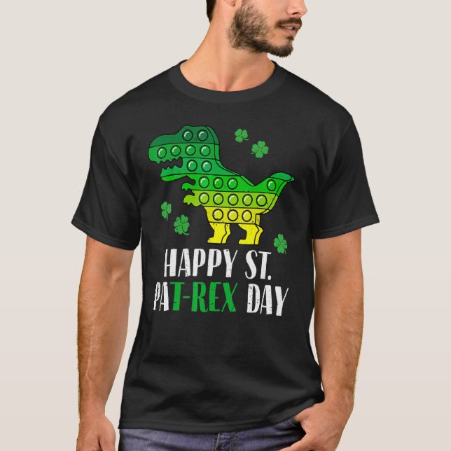 Camiseta Dinossaur Popper Happy T Rex Dia de São Patrício I (Frente)