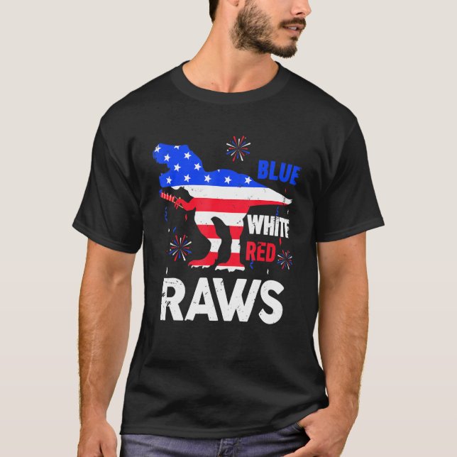 Camiseta Dinossaur Rawr American Flag Patriótico Blue Red W (Frente)