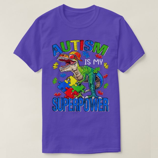 Camiseta Dinossaur Rex Autism É Meu Superpoder Autismo Awar (Frente do Design)